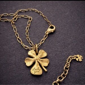 Lucky Brand Gold Tone Four Leaf Clover Necklace Long Chain Lucky You Pendant